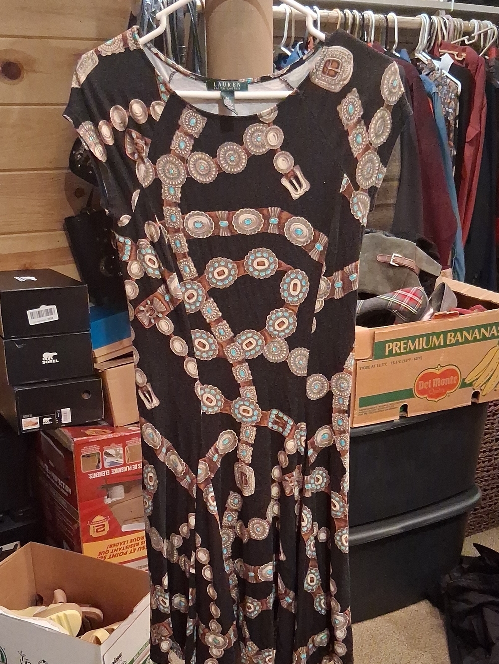 Lauren Ralph Lauren Black Maxi Dress with Turquoise & Tan CONCH